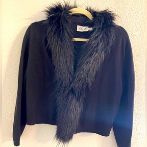 Fur neck cardigan - snap closure